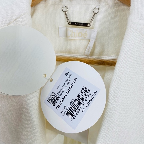 Chloe NEW Wool Cashmere Gauze Rustic Open Front Blazer Eden White Ivory Size XS - Picture 15 of 16